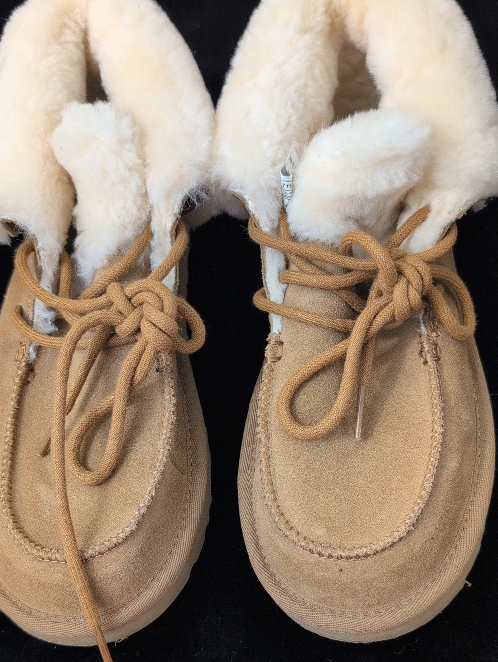 UGG Chestnut Suede Shearling-Lined Lace Moccasins